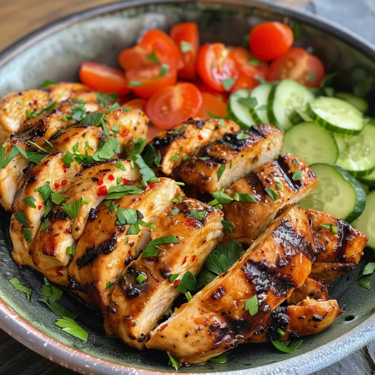 The Zesty Grilled Chicken Bowl That Sparks Joy at Every Bite Close-up view of a Lemon Chili Grilled Chicken Bowl featuring diced chicken, cucumber salad, and hummus.