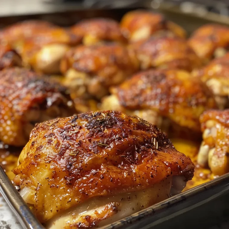 Juicy paprika baked chicken thighs arranged on a plate with a sprinkle of parsley.