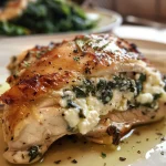Close-up view of a juicy Ricotta and Spinach Stuffed Chicken Breast, highlighting the filling.