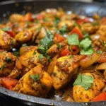 Close-up of juicy Spicy Brazilian Coconut Chicken on a plate, garnished with fresh cilantro.