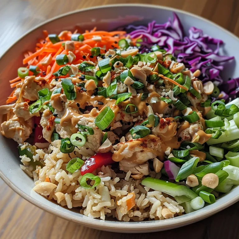 A Wholesome Bowl of Spicy Thai Chicken That Sparks Joy Close-up view of Spicy Thai Chicken and Brown Rice Bowl, showcasing vibrant vegetables and ground chicken.