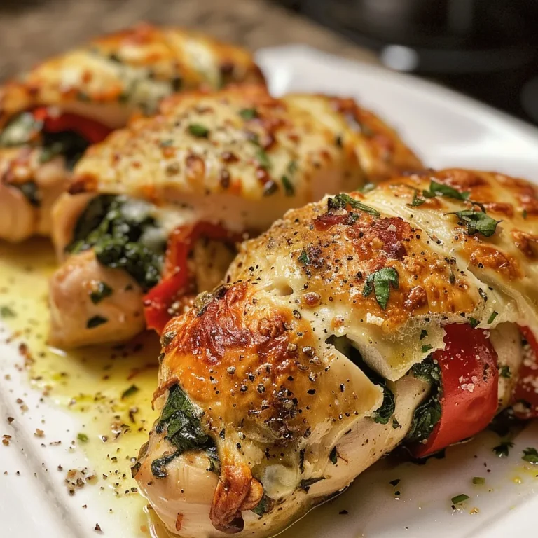 A Heartwarming Twist Stuffed Chicken That Brings Joy to the Dinner Table Juicy stuffed chicken breast with visible roasted red peppers and spinach.