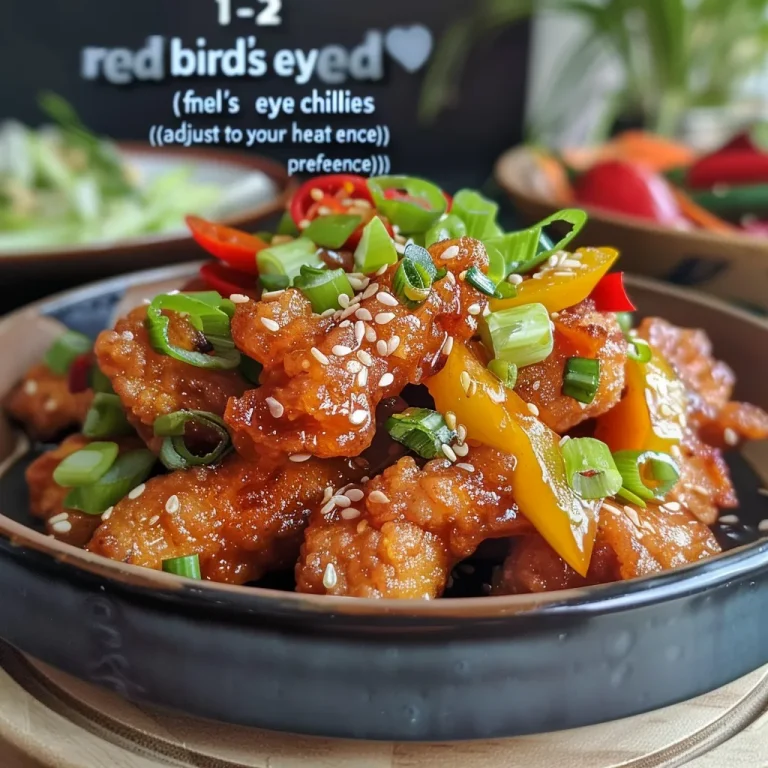 Close-up view of Sweet and Spicy Thai Chili Chicken garnished with coriander and sesame seeds.
