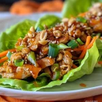 Close-up view of juicy Teriyaki Chicken Lettuce Wraps, showcasing colorful ingredients.