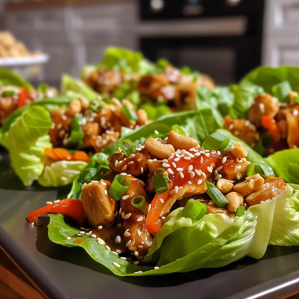 Side view of delicious Teriyaki Chicken wrapped in fresh lettuce, highlighting textures and colors.