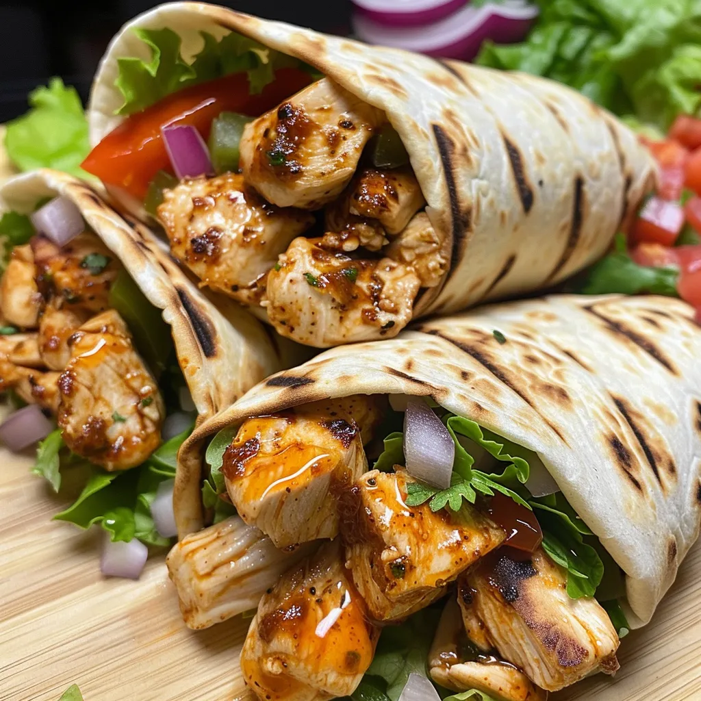 A side view of a delicious, stuffed chicken burrito wrapped in a large tortilla.