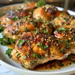 Juicy oven-baked Italian chicken thighs garnished with parsley.