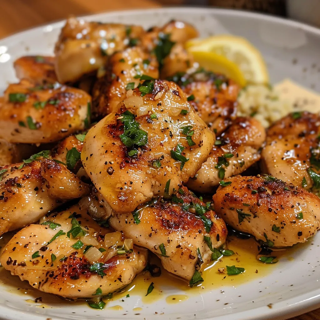 Tantalizing garlic butter chicken bites alongside a vibrant lemon parmesan couscous.