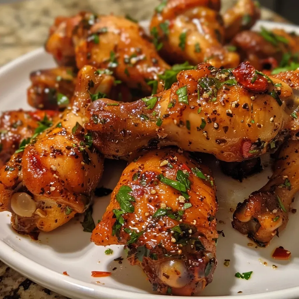 ['Juicy baked Mediterranean chicken wings arranged on a plate with herbs.', 'Close-up view of golden-brown Mediterranean chicken wings garnished with spices.', 'Crispy chicken wings featuring Mediterranean spices, served with a side of basil.', 'Deliciously baked chicken wings showcasing a vibrant, glossy olive oil exterior.']