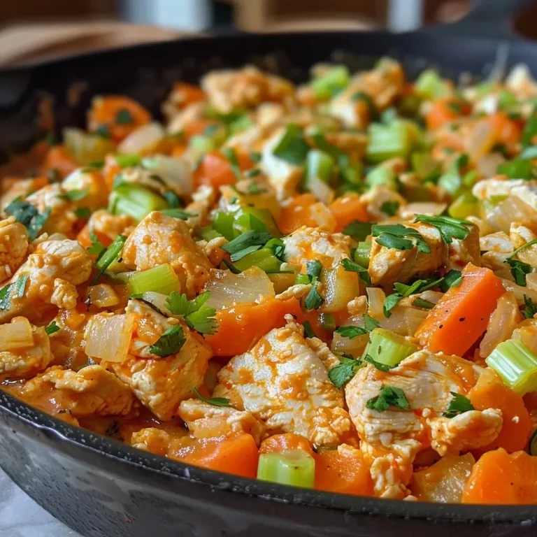 ['Close-up view of a skillet filled with Buffalo Ranch Chicken, featuring colorful vegetables and cheese.', 'Juicy Buffalo Ranch Chicken Skillet with diced chicken, carrots, celery, and a creamy sauce, in a cast-iron skillet.', 'Side view of a delicious Buffalo Ranch Chicken dish, highlighting the texture of the chicken and vegetables.', 'A vibrant skillet meal showcasing a blend of chicken, ranch dressing, and fresh cilantro with a hint of buffalo sauce.']
