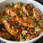 ['A close-up view of Cajun Chicken Orzo with vibrant colors and textures.', 'Juicy pieces of Cajun chicken and orzo pasta in a creamy sauce, garnished with herbs.', 'A side view showcasing a hearty bowl of Cajun Chicken Orzo, highlighting the ingredients.', 'A detailed close-up of Cajun Chicken Orzo, featuring chicken strips, spinach, and orzo pasta.']