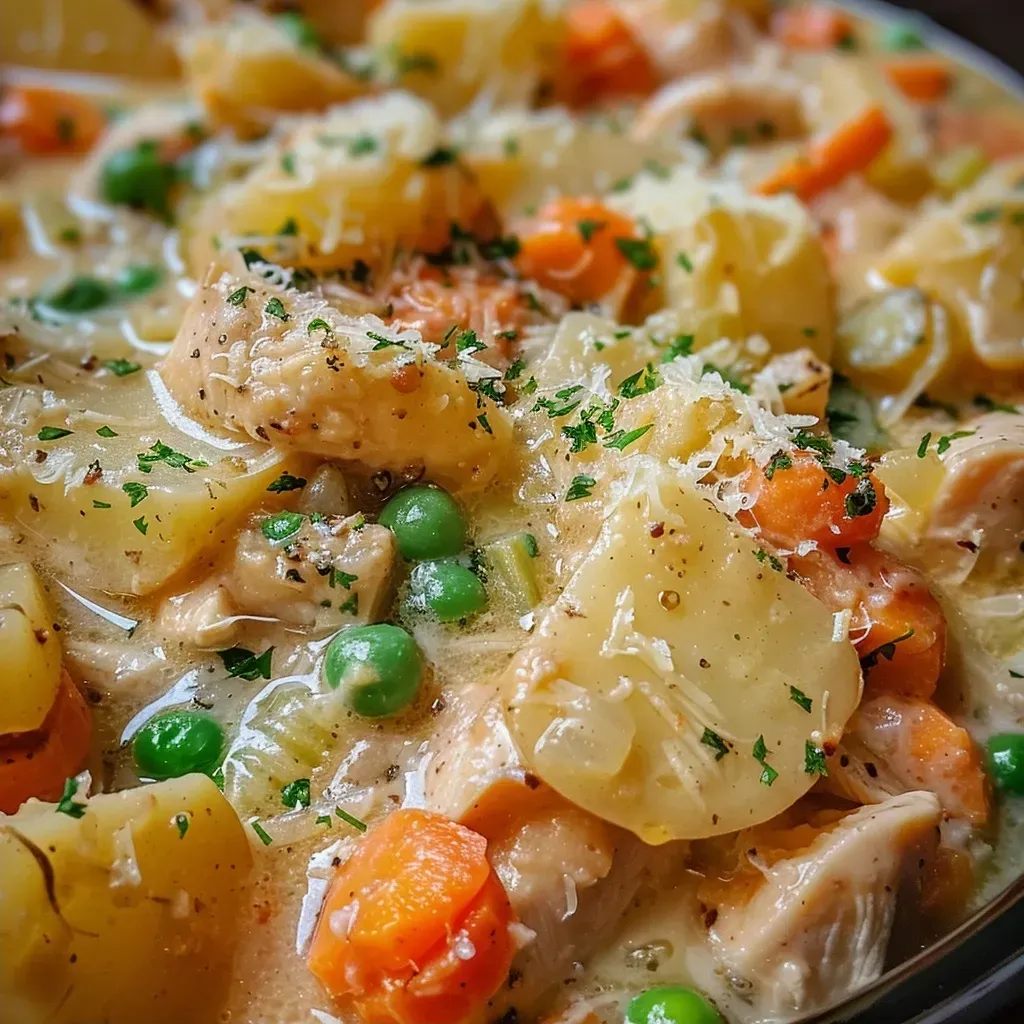 ['Close-up shot of a hearty chicken stew with colorful vegetables.', 'Side view of a steaming bowl of chicken stew featuring chicken, carrots, and potatoes.', 'Juicy chicken stew in a bowl with diced vegetables and herbs, captured beautifully.', 'Delicious chicken stew with a mix of carrots, celery, and garlic displayed in a bowl.']