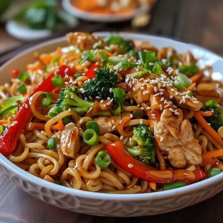 ['Close-up view of Chicken Teriyaki Noodles with colorful vegetables.', 'Side photo of juicy Chicken Teriyaki Noodles garnished with green onions.', 'Delicious Chicken Teriyaki Noodles showcasing vibrant broccoli and bell peppers.', 'Appetizing Chicken Teriyaki Noodles in a bowl, topped with sesame seeds.']