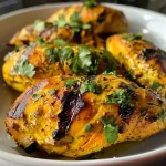 ['Close-up view of coconut curry chicken marinade in a bowl, showcasing vibrant spices.', 'Juicy chicken breasts coated in a golden coconut curry marinade, arranged appealingly in a dish.', 'Side view of chicken in marinade, highlighting the texture and color of the coconut curry sauce.', 'Detailed shot of ingredients in a marinade, emphasizing fresh herbs and spices mixed with chicken.']