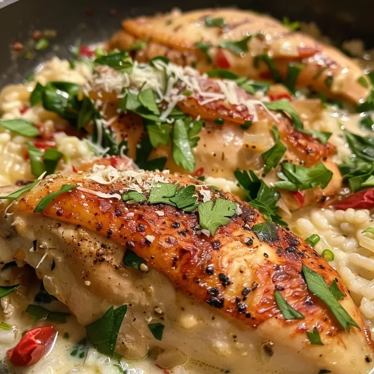 ['Close-up view of creamy Tuscan chicken and rice on a plate.', 'Juicy chicken thighs with creamy sauce and rice, garnished with parsley.', 'Side view of creamy Tuscan chicken served with spinach and sun-dried tomatoes.', 'Delicious creamy chicken and rice dish, vibrant with fresh ingredients.']