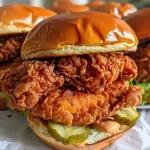 ['Close-up view of crispy fried chicken sliders with creamy chipotle aioli on toasted brioche.', 'Side angle of juicy fried chicken sliders garnished with pickles and aioli in a brioche bun.', 'Appetizing crispy chicken sliders with chipotle sauce, presented on a wooden platter.', 'Mouthwatering chicken slider featuring crunchy pickles and a drizzle of creamy sauce on brioche.']