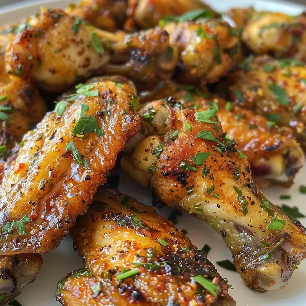 ['Close-up of crispy ranch chicken wings garnished with herbs and spices.', 'Side view of juicy chicken wings coated in ranch seasoning on a wooden platter.', 'Mouthwatering crispy chicken wings with a golden-brown crust and ranch dressing.', 'Delicious chicken wings served in a bowl, highlighted by ranch seasoning and herbs.']