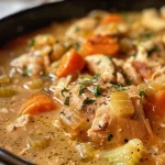 ["Close-up of a bowl of Holden's Ranch Style Chicken Stew, highlighting chunks of chicken and vegetables.", 'Side view of a hearty chicken stew, featuring vibrant carrots, celery, and a creamy broth.', 'Full shot of a delicious chicken stew with visible pieces of chicken and a rich, creamy texture.', 'Mouthwatering chicken stew presented in a rustic bowl, showcasing ingredients like onions and carrots.']