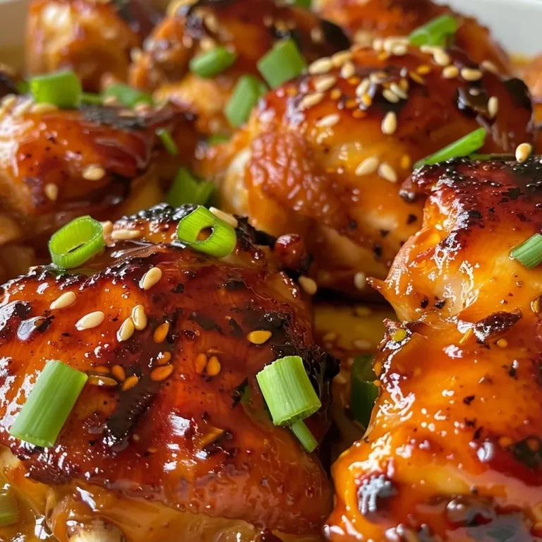 ['Close-up of juicy baked chicken breasts drizzled with honey sriracha sauce.', 'Side view of honey sriracha chicken with sesame seeds and green onions on top.', 'Glazed chicken breasts with a spicy honey sauce and garnishes.', 'Delicious baked chicken in a honey sriracha glaze, featuring vibrant toppings.']