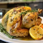 ['Close-up view of a whole chicken cooked in an Instant Pot, garnished with lemon and rosemary.', 'Juicy, golden brown whole chicken with lemon halves and fresh rosemary displayed in an Instant Pot.', 'Side view of a succulent Instant Pot whole chicken, surrounded by garlic and aromatics.', 'A deliciously cooked whole chicken in an Instant Pot, showcasing its crispy skin and garnishes.']