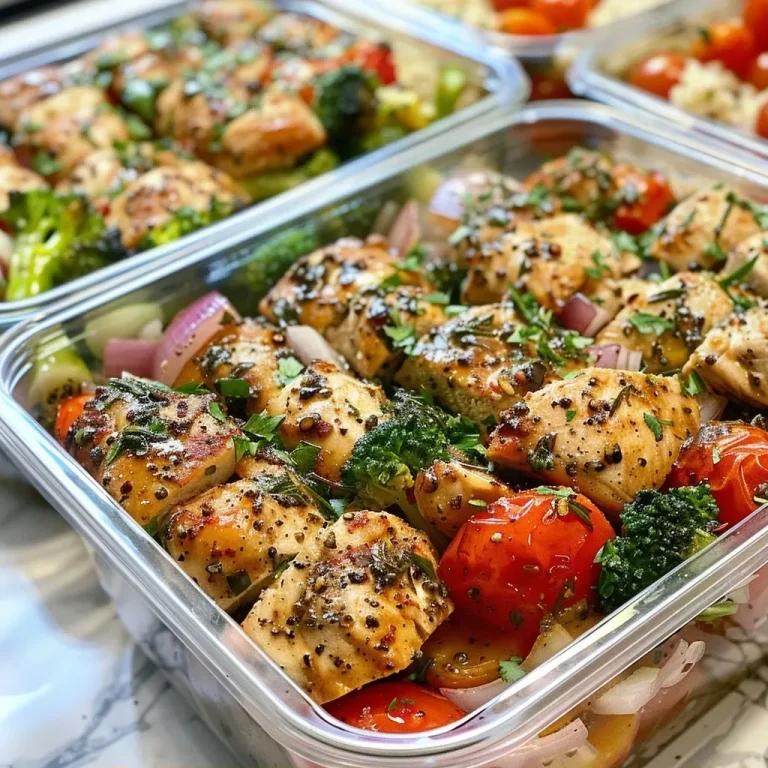 ['Close-up of vibrant Italian Chicken Meal Prep Bowls featuring chicken, broccoli, and colorful vegetables.', 'Side view of delicious Italian Chicken Meal Prep Bowls with chopped chicken, zucchini, and red onion.', 'Juicy Italian Chicken Meal Prep Bowls filled with chicken, tomatoes, and herbs, arranged in meal prep containers.', 'A detail-rich shot of Italian Chicken Meal Prep Bowls showcasing seasoned chicken and fresh veggies.']