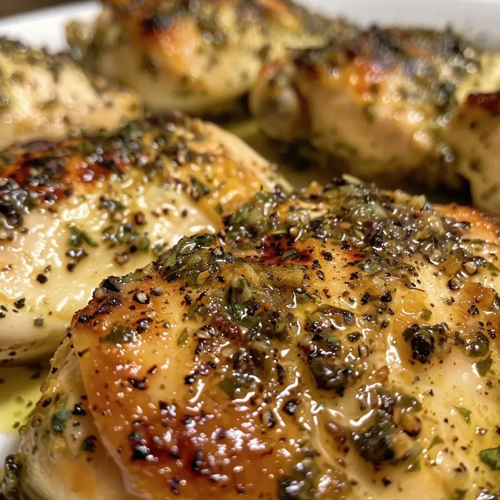 ['Close-up view of juicy Italian herb grilled chicken with grill marks.', 'Side view of succulent grilled chicken sprinkled with dried herbs.', 'Golden-brown Italian herb grilled chicken resting on a wooden board.', 'Delicious grilled chicken breast garnished with fresh herbs and spices.']
