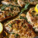 ['Close-up of juicy Lemon Rosemary Chicken garnished with fresh herbs.', 'Side view of a plated Lemon Rosemary Chicken with lemon wedges and herbs.', 'Succulent Lemon Rosemary Chicken ready to serve, showcasing its golden crust.', 'Delicious Lemon Rosemary Chicken dish with glistening sauce and herbs.']