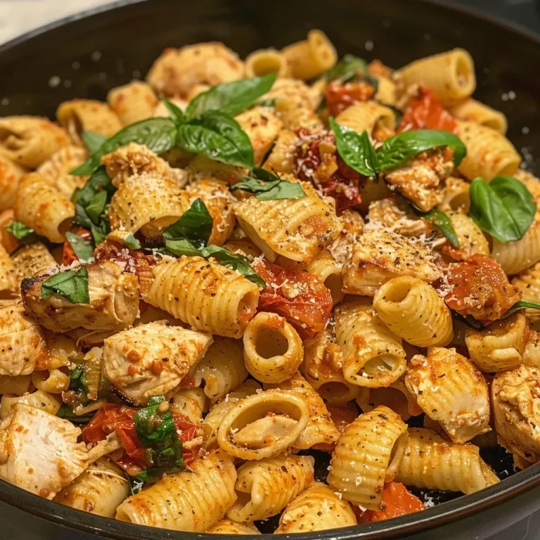 ['Close-up view of Marry Me Chicken Pasta featuring chickpea pasta and garnished with basil.', 'Juicy Marry Me Chicken Pasta, showcasing chicken, spinach, and sun-dried tomatoes in a creamy sauce.', 'Side view of a bowl filled with Marry Me Chicken Pasta, highlighting colorful ingredients and textures.', 'Vibrant image of Marry Me Chicken Pasta with chickpea shells, chicken, and a sprinkle of parmesan.']