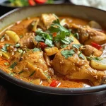 ['Close-up view of a bowl of Massaman Chicken Curry showcasing tender chicken pieces and rich sauce.', 'A vibrant presentation of Massaman Chicken Curry featuring aromatic spices and colorful vegetables.', 'Detailed side view of a hearty Massaman Chicken Curry served with fresh herbs and steamed rice.', 'Mouthwatering Massaman Chicken Curry displayed in a rustic bowl, highlighting its creamy texture and garnish.']