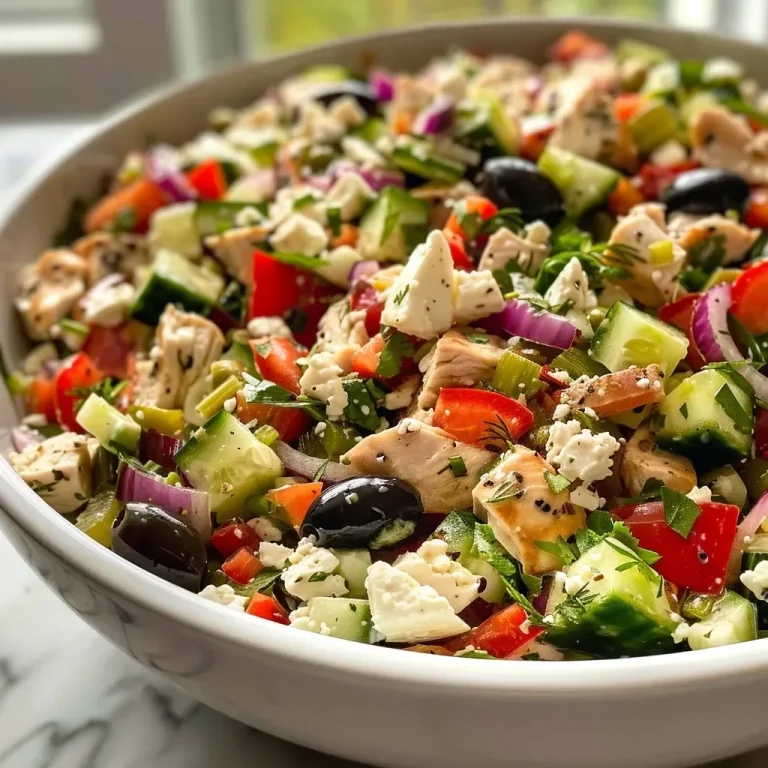 ['A close-up view of a Mediterranean chicken salad featuring diced ingredients.', 'Side view of a vibrant Mediterranean chicken salad with colorful toppings.', 'Juicy Mediterranean chicken salad with feta cheese and fresh vegetables.', 'Detailed shot of Mediterranean chicken salad showcasing its rich textures and colors.']