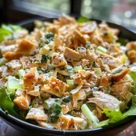 ['A close-up of a fresh Parmesan Chicken Salad with diced chicken, celery, and green onions.', 'Side view of a vibrant Parmesan Chicken Salad featuring chicken and grated Parmesan on top.', 'Juicy Parmesan Chicken Salad displayed on a plate, highlighting its creamy texture and colorful ingredients.', 'Detailed close-up of a bowl filled with Parmesan Chicken Salad, showcasing chopped vegetables and grated cheese.']