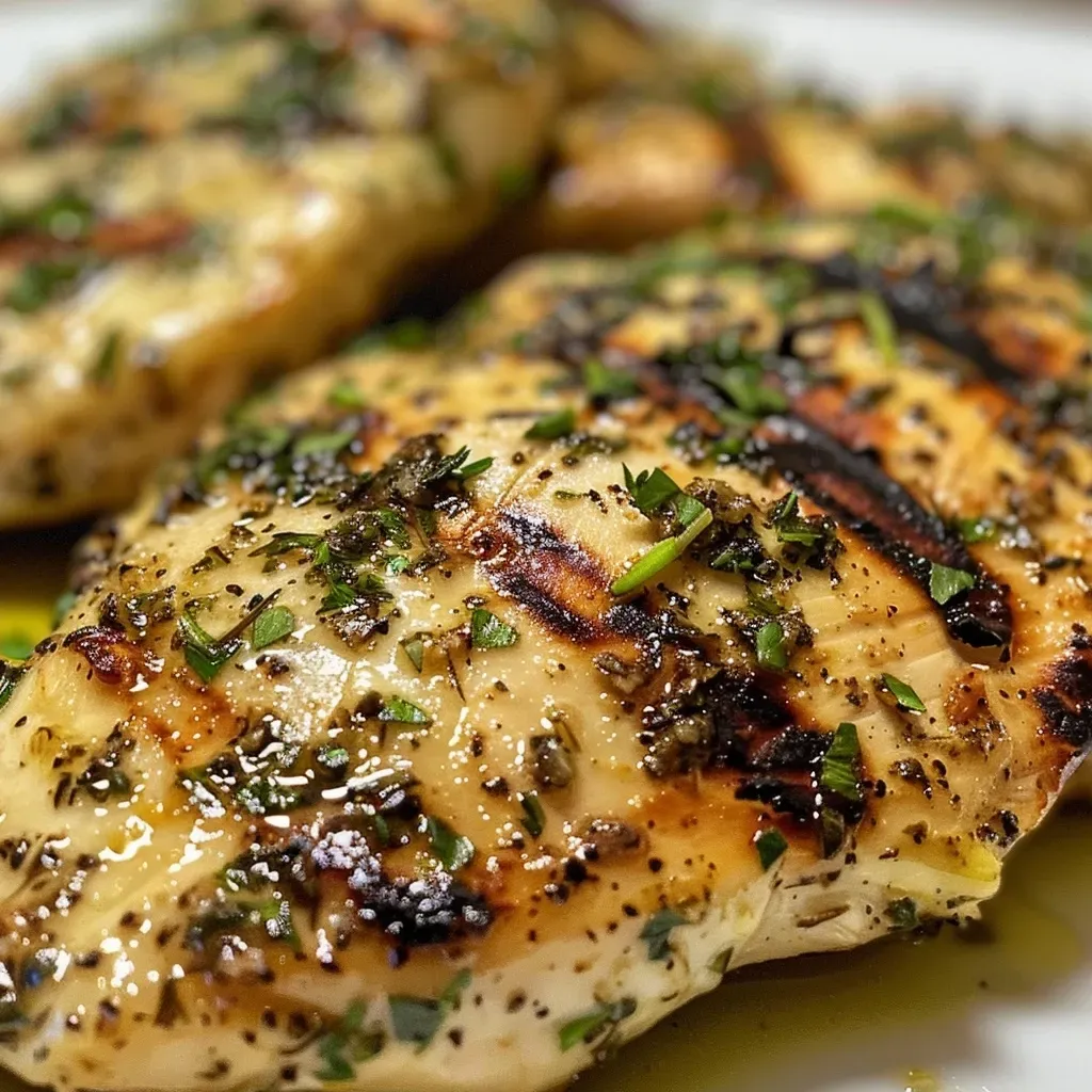 ['Close-up view of juicy Ranch Grilled Chicken on a plate.', 'Side view of perfectly grilled chicken seasoned with ranch spices.', 'Succulent Ranch Grilled Chicken with a golden-brown crust.', 'Tender boneless chicken breasts garnished with herbs.']