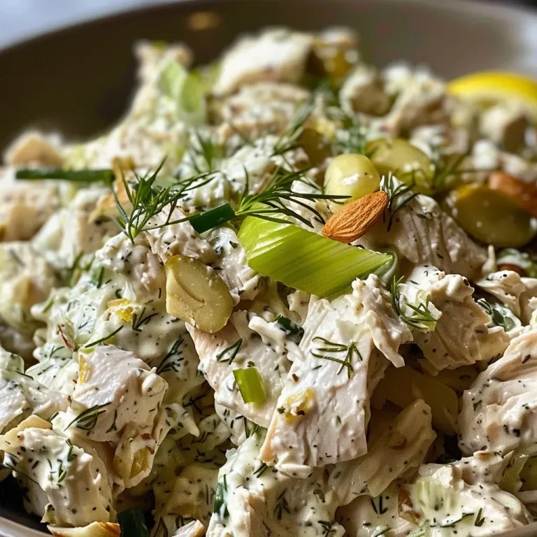 ['Close-up side view of a vibrant Rosemary Chicken Salad featuring shredded chicken and colorful toppings.', 'Juicy Rosemary Chicken Salad served in a bowl, highlighting green onions and optional sliced grapes.', 'Detailed image of Rosemary Chicken Salad with a rustic presentation and creamy texture visible.', 'Close-up of Rosemary Chicken Salad garnished with almonds and fresh herbs, showcasing its freshness.']