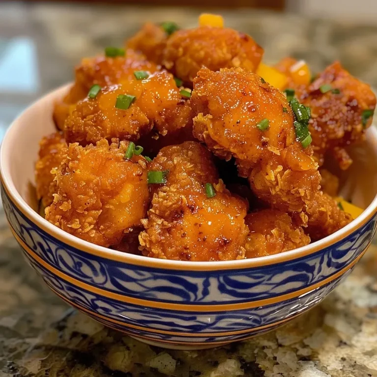 ['Close-up view of crispy chicken bites coated in a spicy mango habanero sauce.', 'Juicy Swicy Mango Habanero Chicken Bites on a plate, showcasing vibrant colors and texture.', 'Side angle of fried chicken bites garnished with mango and habanero, emphasizing their golden crust.', 'A mouthwatering display of Swicy Mango Habanero Chicken Bites, highlighting their juicy interior and crispy exterior.']