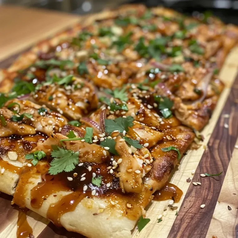 ['Close-up view of a juicy Teriyaki Chicken Flatbread topped with melted cheese and fresh cilantro.', 'Side view of a delicious Teriyaki Chicken Flatbread featuring sliced onions and a drizzle of teriyaki sauce.', 'Juicy Teriyaki Chicken Flatbread garnished with cilantro and red pepper flakes, showcasing its layered ingredients.', 'Freshly made Teriyaki Chicken Flatbread with visible chicken, cheese, and a light sprinkle of sesame oil.']