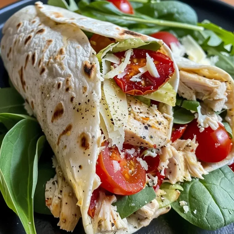 ['Close-up of a Tuscan chicken wrap on a plate with fresh spinach and cherry tomatoes.', 'Side view of a juicy Tuscan chicken wrap filled with colorful ingredients.', 'Detailed shot of a Tuscan chicken wrap showcasing chicken, veggies, and garlic spread.', 'A succulent Tuscan chicken wrap garnished with spinach and tomatoes, ready to eat.']