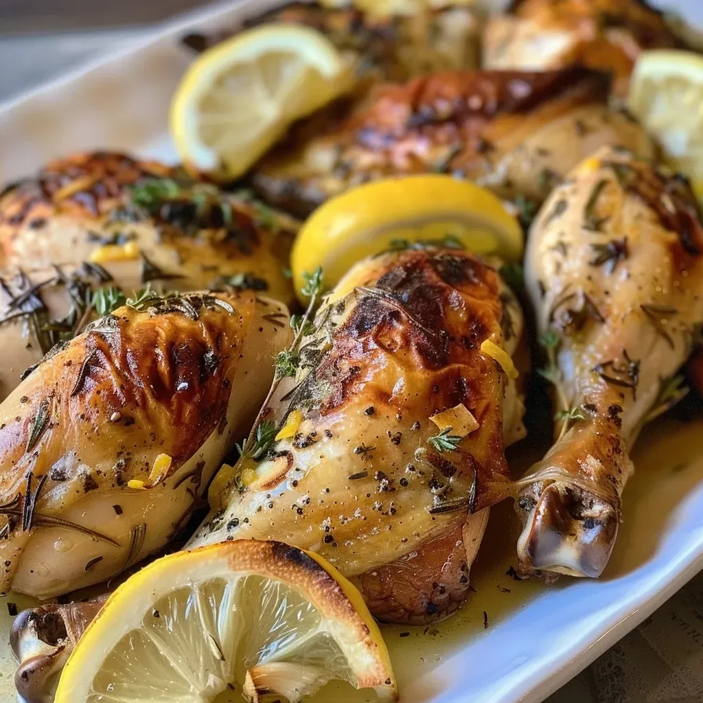 ['Close-up view of juicy Tuscan-style spatchcock chicken, grilled to perfection.', 'Side angle photo of a whole spatchcock chicken with a golden-brown crust and herbs.', 'Detailed shot of grilled chicken featuring vibrant lemon zest and rosemary garnish.', 'Tantalizing image of succulent Tuscan-style spatchcock chicken on a rustic plate.']