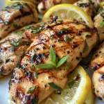 ['Juicy grilled chicken tenders garnished with fresh basil and rosemary.', 'Close-up of lemon rosemary chicken tenders on a plate, drizzled with olive oil.', 'Side view of flavorful grilled chicken tenders infused with lemon and herbs.', 'Tender chicken pieces on a serving plate with lemon slices and sprigs of rosemary.']