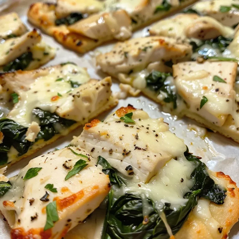 ['Close-up of a juicy chicken and spinach flatbread with melted cheese.', 'Side view of a mouthwatering chicken spinach flatbread topped with herbs.', 'Delicious chicken and spinach flatbread showing a blend of fresh ingredients.', 'Colorful chicken spinach flatbread stacked on a plate, highlighting its texture.']