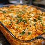 ['A close-up side view of a luscious Buffalo Chicken Casserole, showcasing its rich colors and textures.', 'A detailed photograph of a serving of Buffalo Chicken Casserole with visible layers of chicken, cheese, and rice.', 'A side profile of a warm Buffalo Chicken Casserole, featuring bubbling cheese and vibrant ingredients.', 'Close-up view of Buffalo Chicken Casserole, highlighting the juicy chicken and melted mozzarella on top.']
