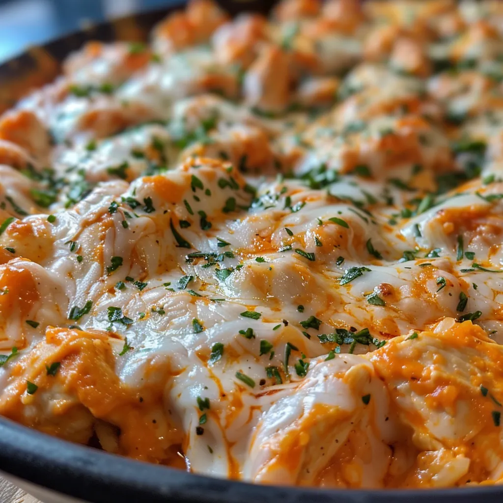 ['A close-up side view of a luscious Buffalo Chicken Casserole, showcasing its rich colors and textures.', 'A detailed photograph of a serving of Buffalo Chicken Casserole with visible layers of chicken, cheese, and rice.', 'A side profile of a warm Buffalo Chicken Casserole, featuring bubbling cheese and vibrant ingredients.', 'Close-up view of Buffalo Chicken Casserole, highlighting the juicy chicken and melted mozzarella on top.']