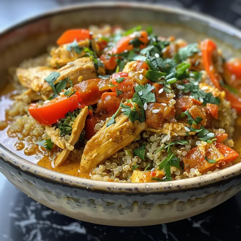 ['Close-up of a bowl of Coconut Chicken Curry with vibrant colors and ingredients visible.', 'Side view of juicy Coconut Chicken Curry in a bowl, highlighting its creamy texture and vegetables.', 'A detailed view of Coconut Chicken Curry, showcasing diced chicken, red bell pepper, and coconut milk.', 'Appetizing Coconut Chicken Curry in a bowl, garnished and ready to serve.']