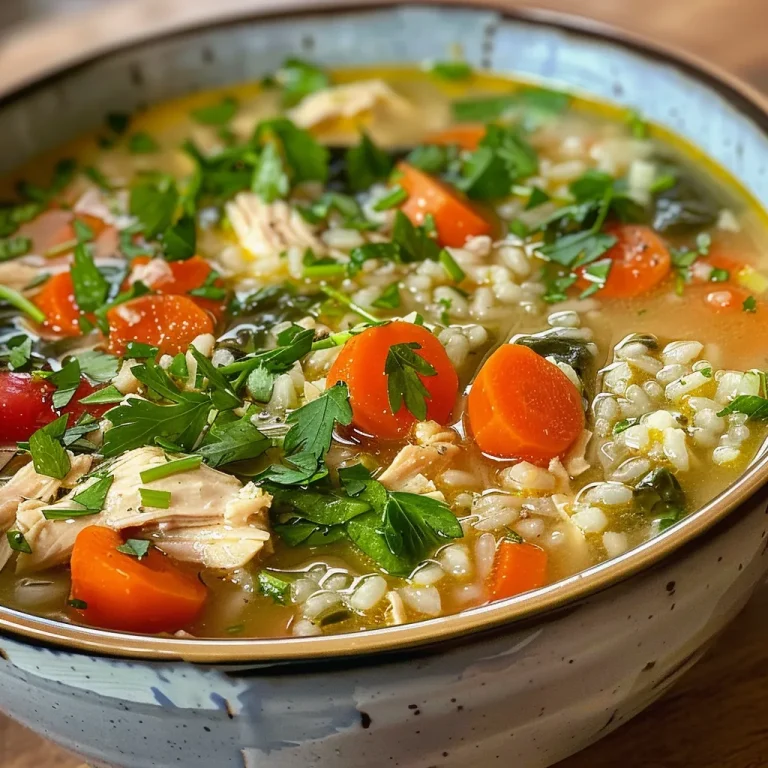 ['A close-up view of Mediterranean Chicken and Rice Soup in a bowl, highlighting its ingredients.', 'A side view of a steaming bowl of chicken and rice soup, showcasing vibrant colors and textures.', 'Detailed image of Mediterranean Chicken and Rice Soup, featuring fresh vegetables and herbs.', 'A close-up of a delicious bowl of soup with chicken, rice, and spinach, emphasizing its hearty appearance.']