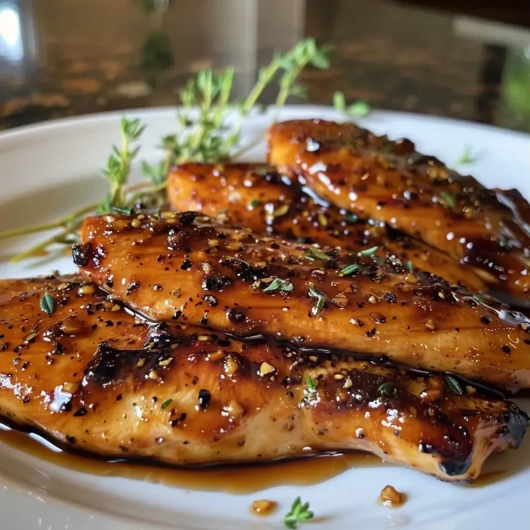['Close-up of juicy Bourbon Glazed Chicken with a shiny glaze.', 'Side view of Bourbon Glazed Chicken cutlets drizzled with sauce.', 'Succulent Bourbon Glazed Chicken garnished with fresh thyme.', 'Detailed shot of Bourbon Glazed Chicken showcasing its caramelized texture.']