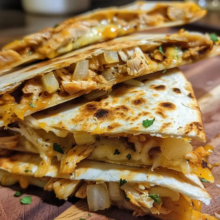 ['Close-up view of a Chicken al Pastor Quesadilla with melted cheese and colorful ingredients.', 'Juicy Chicken al Pastor Quesadilla with shredded cheese and diced onion, displayed enticingly.', 'Side view of a Chicken al Pastor Quesadilla, highlighting the warm filling and crispy tortilla.', 'Tasty Chicken al Pastor Quesadilla, showcasing layers of cheese, chicken, and fresh cilantro.']