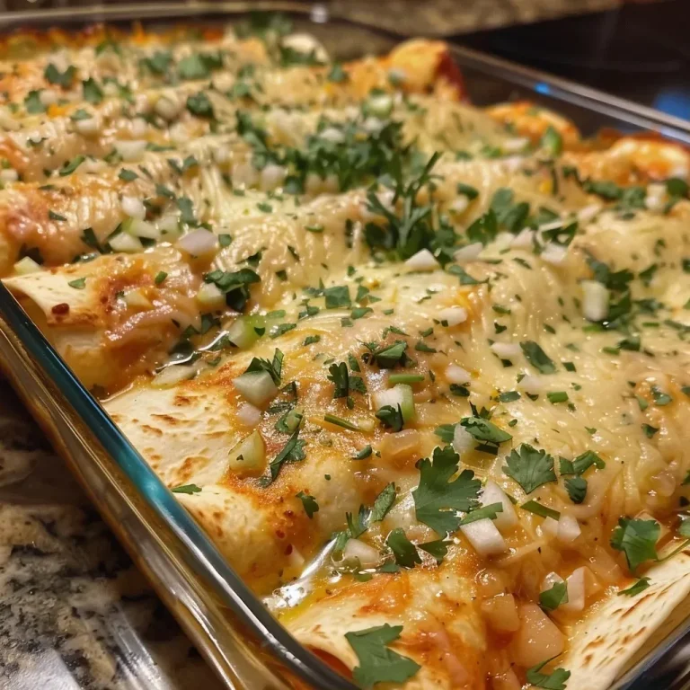 ['Close-up view of Chicken Apple Enchiladas with melted cheese and colorful toppings.', 'Side view of juicy Chicken Apple Enchiladas garnished with jalapenos and parsley.', 'Delicious Chicken Apple Enchiladas displayed on a plate with enchilada sauce.', 'A tempting close-up of Chicken Apple Enchiladas ready to serve with diced apples on top.']