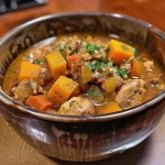 ['Close-up view of a steaming bowl of chicken chili with pumpkin, showcasing vibrant colors and textures.', 'Side view of a delicious chicken chili with chunks of pumpkin, garnished and ready to serve.', 'Hearty chicken chili with pumpkin displayed in a bowl, highlighting its rich ingredients and creamy consistency.', 'Appetizing close-up of chicken chili with pumpkin, featuring fresh vegetables and spices visible.']