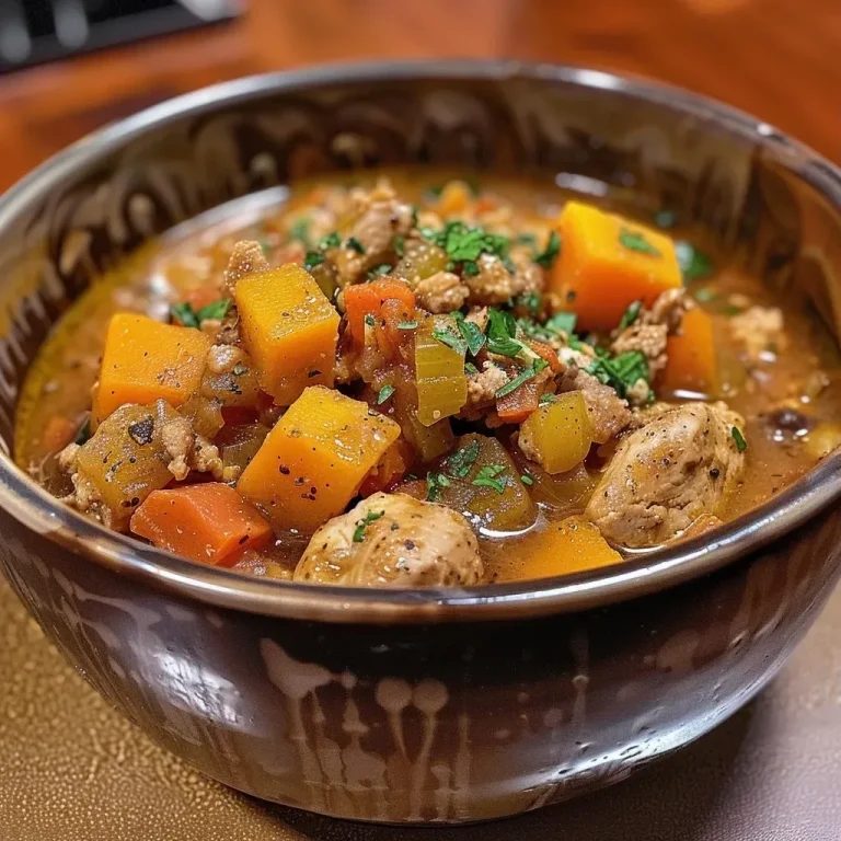 ['Close-up view of a steaming bowl of chicken chili with pumpkin, showcasing vibrant colors and textures.', 'Side view of a delicious chicken chili with chunks of pumpkin, garnished and ready to serve.', 'Hearty chicken chili with pumpkin displayed in a bowl, highlighting its rich ingredients and creamy consistency.', 'Appetizing close-up of chicken chili with pumpkin, featuring fresh vegetables and spices visible.']