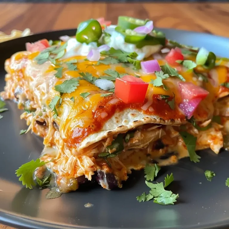 ['A close-up side view of a Chicken Enchilada Casserole with melted cheese and garnishes.', 'Juicy Chicken Enchilada Casserole layered with tortillas, chicken, cheese, and colorful toppings.', 'A delicious slice of Chicken Enchilada Casserole showcasing tortillas, sauce, and garnishes.', 'A mouthwatering Chicken Enchilada Casserole featuring cheese, enchilada sauce, and fresh ingredients.']