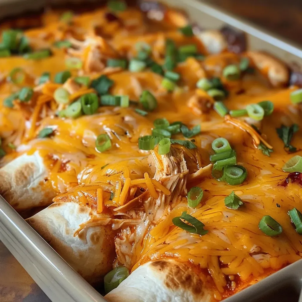 ['Close-up view of cranberry chipotle chicken enchiladas topped with melted cheese.', 'Juicy enchiladas filled with shredded chicken and cranberry sauce, garnished with cilantro.', 'Side view of flavorful chicken enchiladas drizzled with salsa and sprinkled with green onions.', 'Delicious turkey enchiladas with a vibrant cranberry sauce, served on a white plate.']